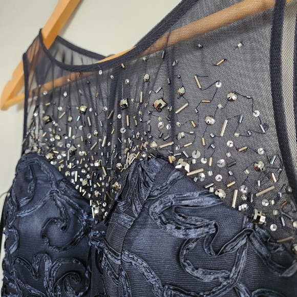 Stunning Navy Crystal Fitted Evening Dress - Picture 4 of 11